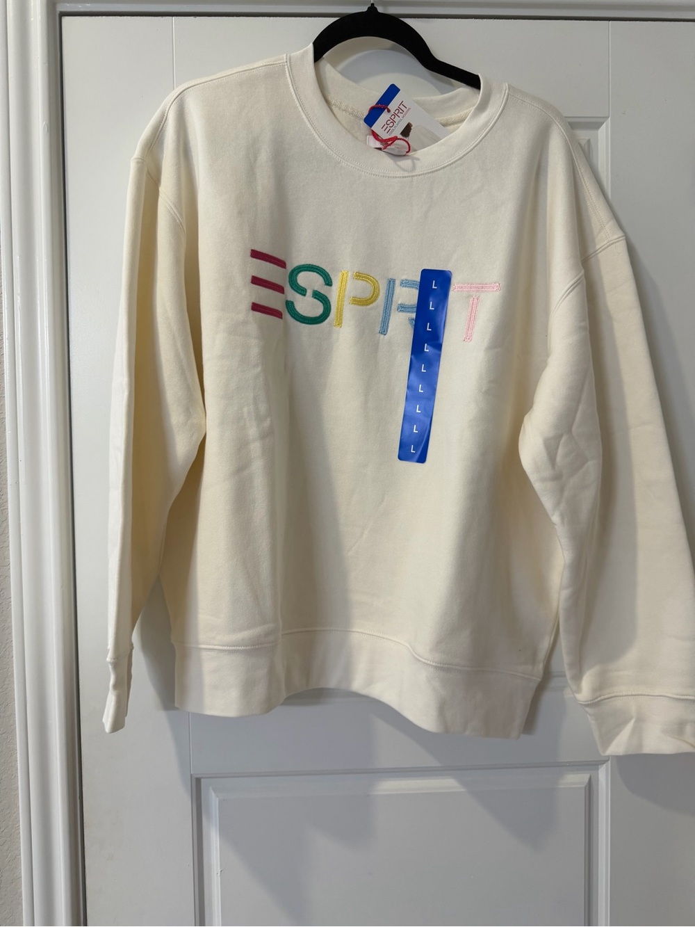 Esprit Cream Sweatshirt with Multicolor Embroidered Logo